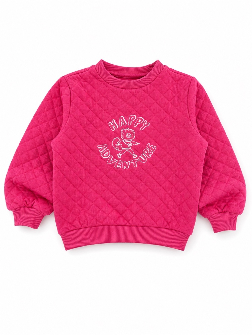 H&M 5T Toddler Girl Quilted Sweatshirt 'Happy Adventure' Sweatshirt - Hot Pink